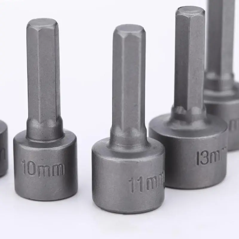 Close-up of hex socket bits in various sizes.