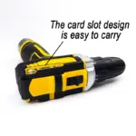 Yellow and black cordless drill with card slot design.