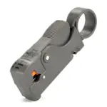 Gray plastic cable stripping tool with adjustable settings.
