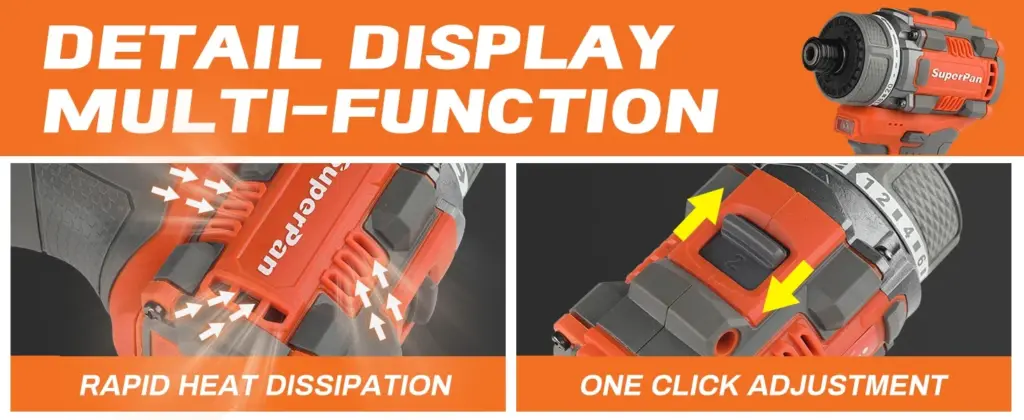 Close-up of a multi-function power tool with features highlighted.