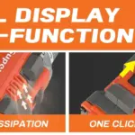 Close-up of a multi-function power tool with features highlighted.