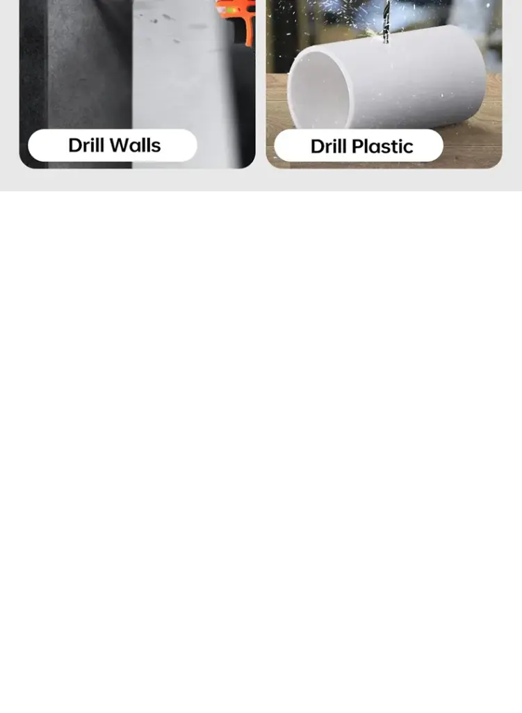 Drilling into walls and plastic with a drill.