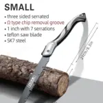 AIRAJ SK7 folding saw with serrated blade cutting a log.