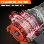 Close-up of a powerful motor with visual effects showing thermostability.