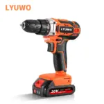Orange and black cordless power drill with LYUWO branding.