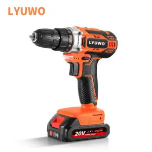 Orange and black cordless power drill with LYUWO branding.